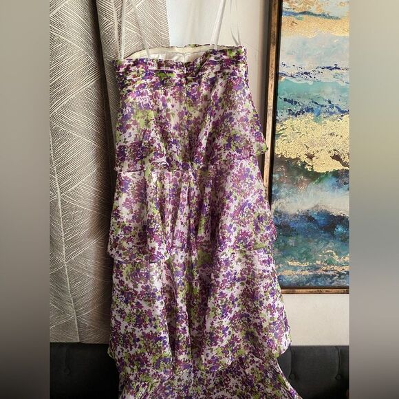 AIDAN AIDAN MATTOX Womens Maxi Dress Strapless Floral Purple Ruffles Chiffon 2 - Picture 4 of 14